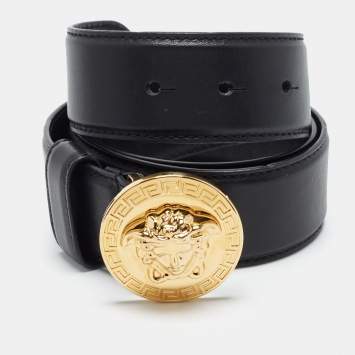 Pre Owned Versace Medusa Head 85 CM Buckle Belt Black Leather