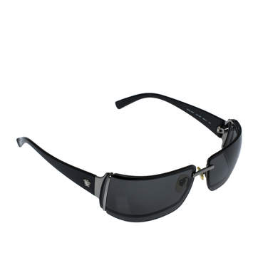 Pre Owned Versace Black Medusa Icon Embedded/ Grey Mod.2027 Rimless Sunglasses