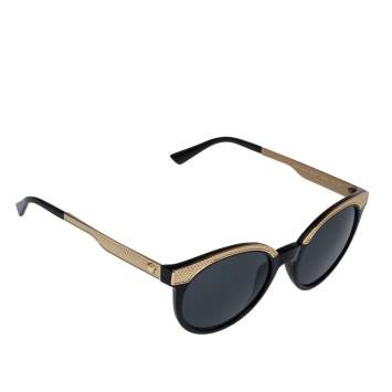 Pre Owned Versace Black & Gold/ Grey MOD 4330 Round Sunglasses