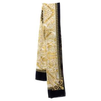 Pre Owned Versace White & Gold Baroque Print Silk Scarf