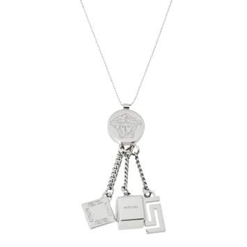 Pre Owned Versace Medusa Silver Tone Multi Charm Pendant Necklace