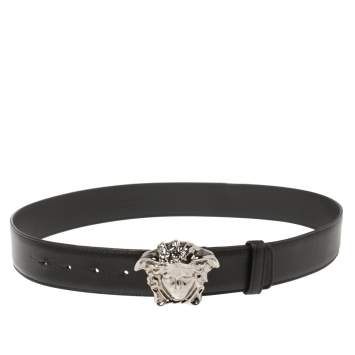 Pre Owned Versace Black Leather Medusa Buckle Belt 85CM