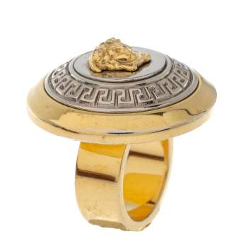 Pre Owned Versace Two Tone Vanitas Medusa Ring Size EU 53