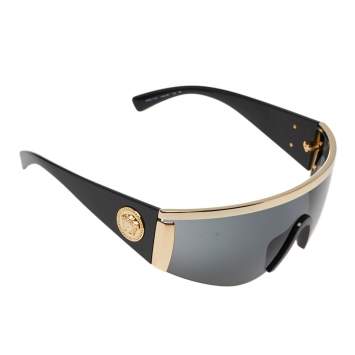 Pre Owned Versace Gold Tone/Grey 2197 Medusa Shield Sunglasses