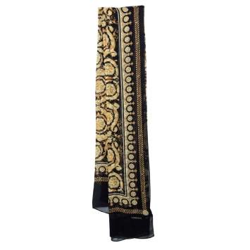 Pre Owned Versace Black Baroque Print Crepe Silk Stole