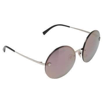 Pre Owned Versace Silver/Purple Meatal MOD 2176 Medusa Rimless Round Sunglasses