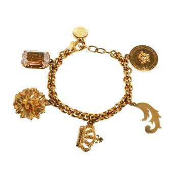 Pre Owned Versace Crystal Gold Tone Charm Bracelet