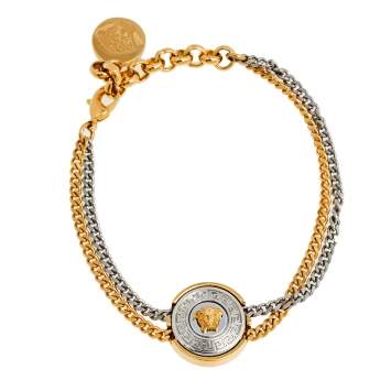 Pre Owned Versace Vanitas Medusa Two Tone Metal Double Chain Bracelet