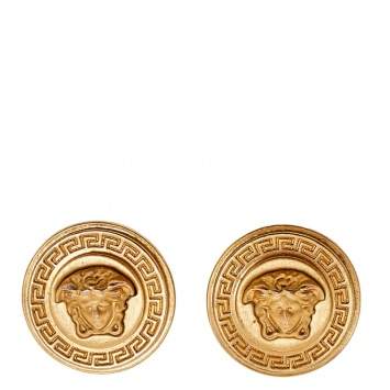 Pre Owned Versace Gold Tone Medusa Round Clip-On Stud Earrings