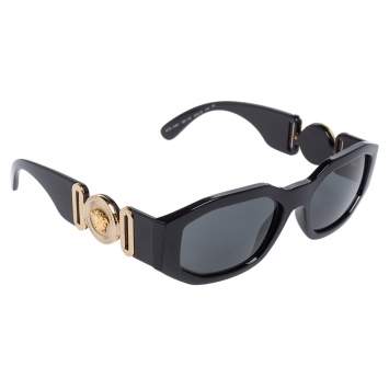 Pre Owned Versace Black / Grey 4361 Medusa Biggie Rectangle Sunglasses