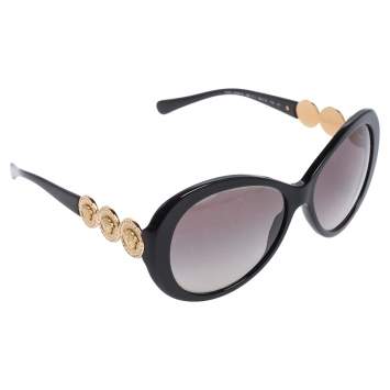 Pre Owned Versace Black Acetate 4256-B Medusa Embellished Gradient Oversized Sunglasses