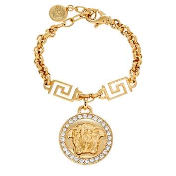 Pre Owned Versace Gold Tone Crystal Icon Medusa Bracelet 
