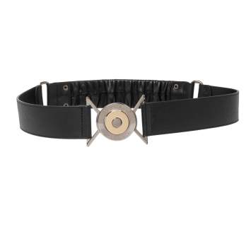 Pre Owned Versace Black Leather Round Logo Buckle Waist Belt 80CM