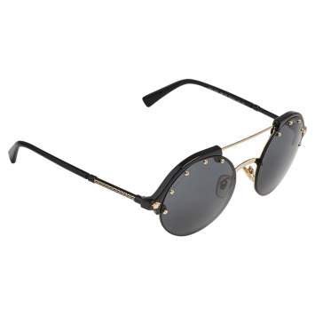Pre Owned Versace Black/ Grey 4337 Round Sunglasses