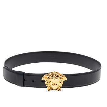 Pre Owned Versace Black Leather Medusa Buckle Belt 85CM