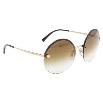 Pre Owned Versace Gold/Black MOD 2176 Medusa Rimless Round Sunglasses