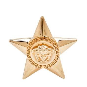 Pre Owned Versace Medusa Star Gold Tone Metal Brooch