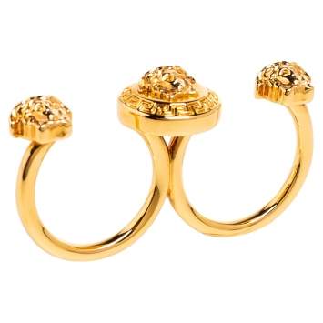 Pre Owned Versace Medusa Open Band Double Ring Size Large