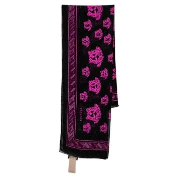 Pre Owned Versace Black & Pink Medusa Print Silk Scarf
