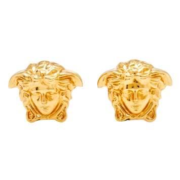 Pre Owned Versace Gold Tone Medusa Stud Earrings