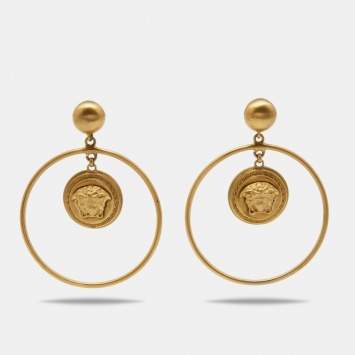 Pre Owned Versace Medusa Gold Tone Hoop Earrings