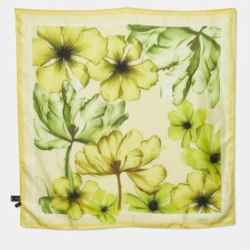 Pre Owned Versace Yellow Floral Print Silk Scarf