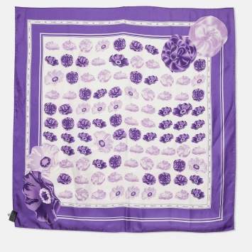 Pre Owned Versace Purple Flower Print Silk Scarf