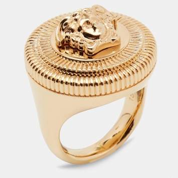Pre Owned Versace Medusa Gold Tone Ring Size 54