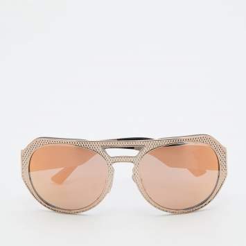 Pre Owned Versace Pale Gold Tone/Grey VE 2175 Aviator Sunglasses