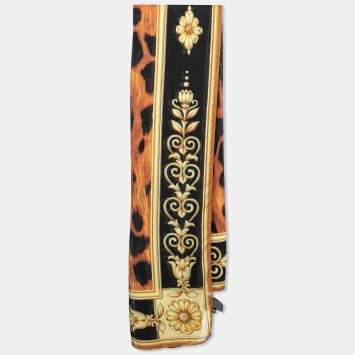 Pre Owned Versace Brown Animal Print Cashmere Silk Scarf
