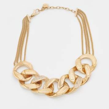 Pre Owned Versace Gold Tone Crystal Chunky Chain Link Statement Necklace