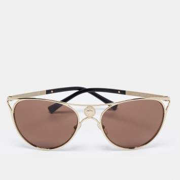 Pre Owned Versace Gold/Black Mod.2237 Aviator Gradient Sunglasses