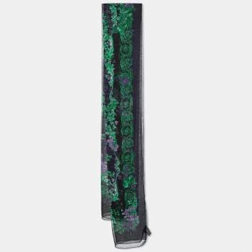 Pre Owned Versace Black & Purple Floral Print Silk Stole 