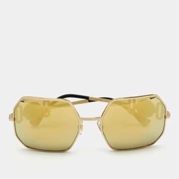 Pre Owned Versace Gold MOD 2248 Icon Medusa Mirrored Sunglasses