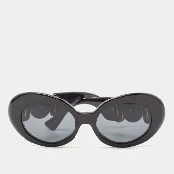 Pre Owned Versace Black Medusa Crystals Embellished Oval Sunglasses