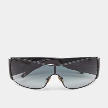Pre Owned Versace Black Crystals Embellished Gradient Shield Sunglasses