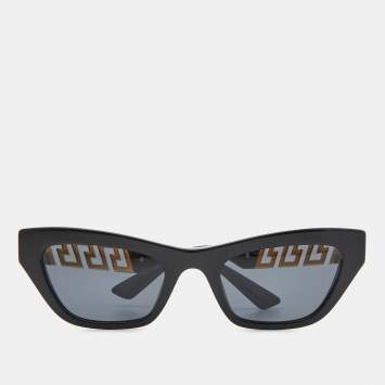 Pre Owned Versace Black/Grey 4419 Logo Metal Temple Detail Square Sunglasses