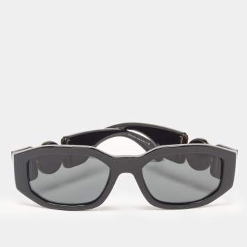 Pre Owned Versace Black MOD4361 Medusa Biggie Rectangle Sunglasses