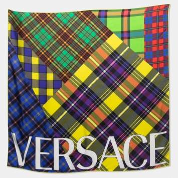 Pre Owned Versace Multicolor Plaided Silk Square Scarf