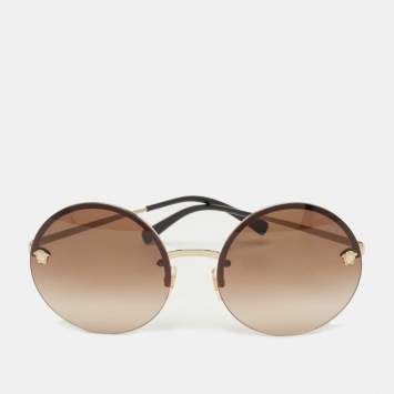 Pre Owned Versace Brown/Gold Gradient 2176 Medusa Rimless Round Sunglasses