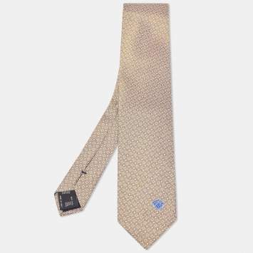 Pre Owned Versace Gold Geometric Pattern Silk Tie