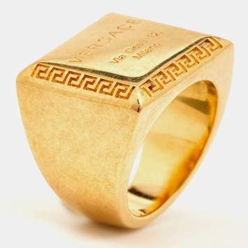 Pre Owned Versace Address Signet Gold Tone Ring Size 57