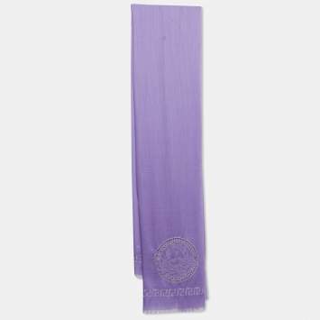 Pre Owned Versace Purple Medusa Embroidered Cashmere Scarf