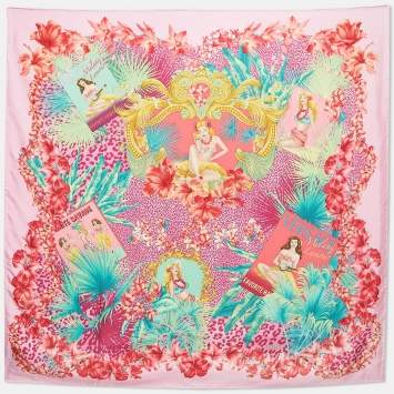 Pre Owned Versace Pink Melany Lamour Aloha Print Silk Scarf