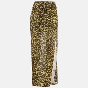 Pre Owned Versace Le Bonitas Yellow Leopard Print Mesh Cover-Up Set L