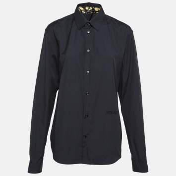 Pre Owned Versace Black Printed Cuff Cotton Long Sleeve Shirt S