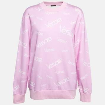 Versace Pink Monogram Print Cotton Crew Neck Sweatshirt M