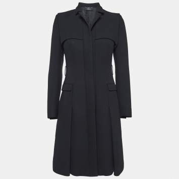 Pre Owned Versace Black Wool Single-Breasted Trench Coat S