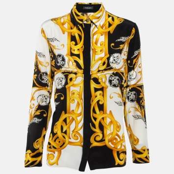 مملوكة مسبقًا Versace Yellow Barocco Print Silk Button Front Shirt M