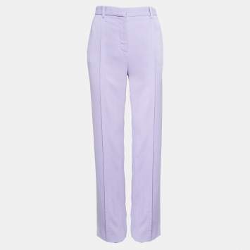 Pre Owned Versace Light Purple Crepe Pleated Straight Leg Trousers S 